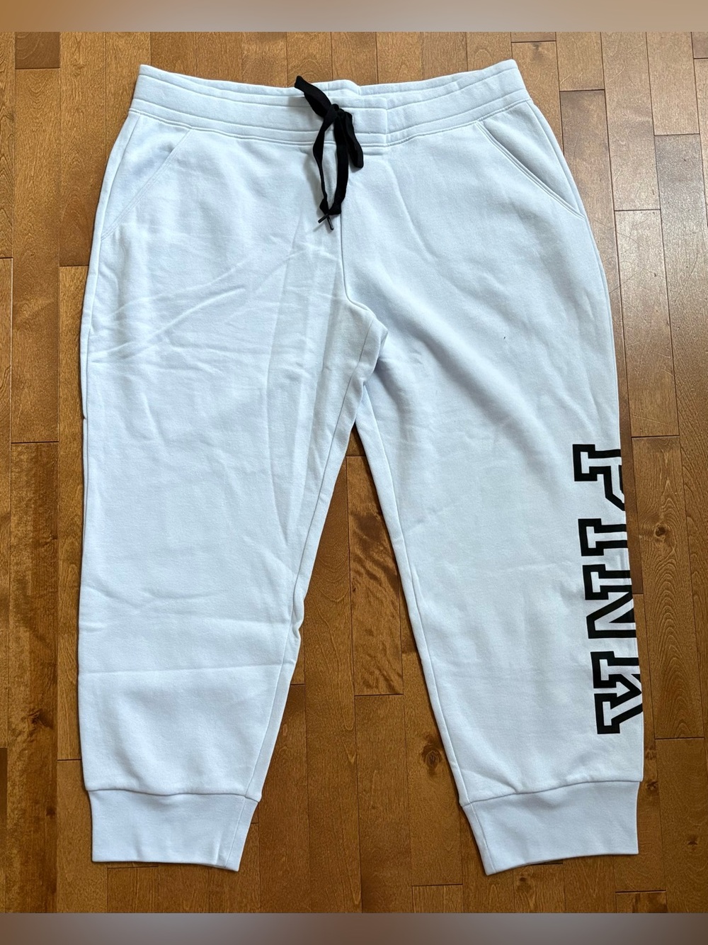 VS PINK Hydrangea Blue Classic Black Logo Everyday Lounge Skinny Joggers XXL NWT